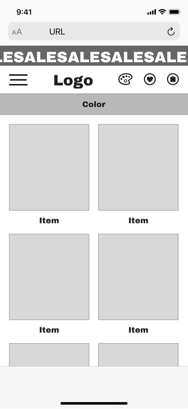 Wireframe Farbsektionen